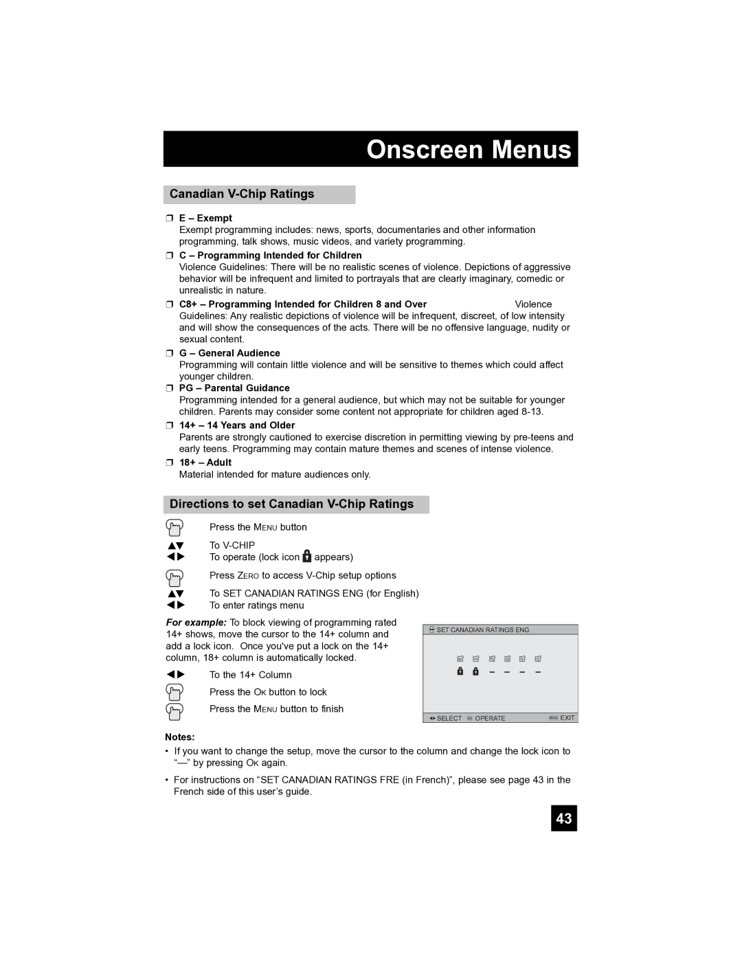 JVC LT-40FH97 manual Directions to set Canadian V-Chip Ratings 