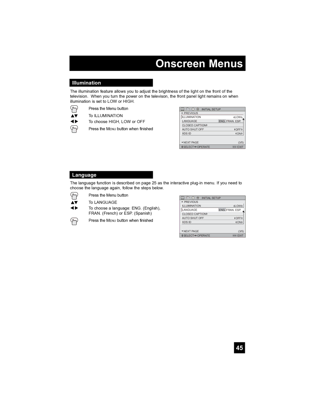 JVC LT-40FH97 manual Illumination, Language 