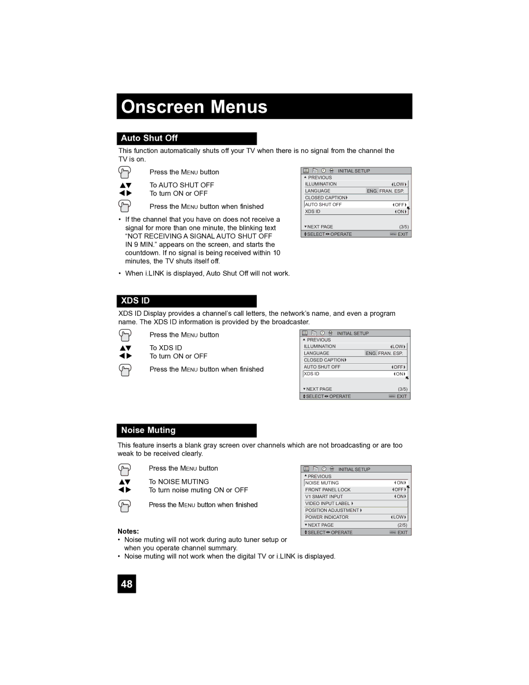 JVC LT-40FH97 manual Auto Shut Off, Noise Muting 