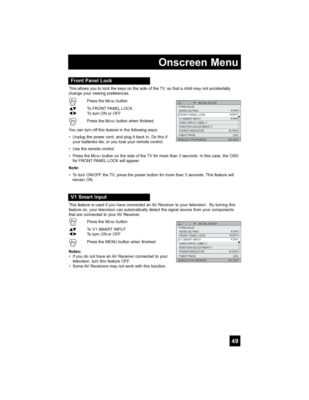 JVC LT-40FH97 manual Front Panel Lock, V1 Smart Input 