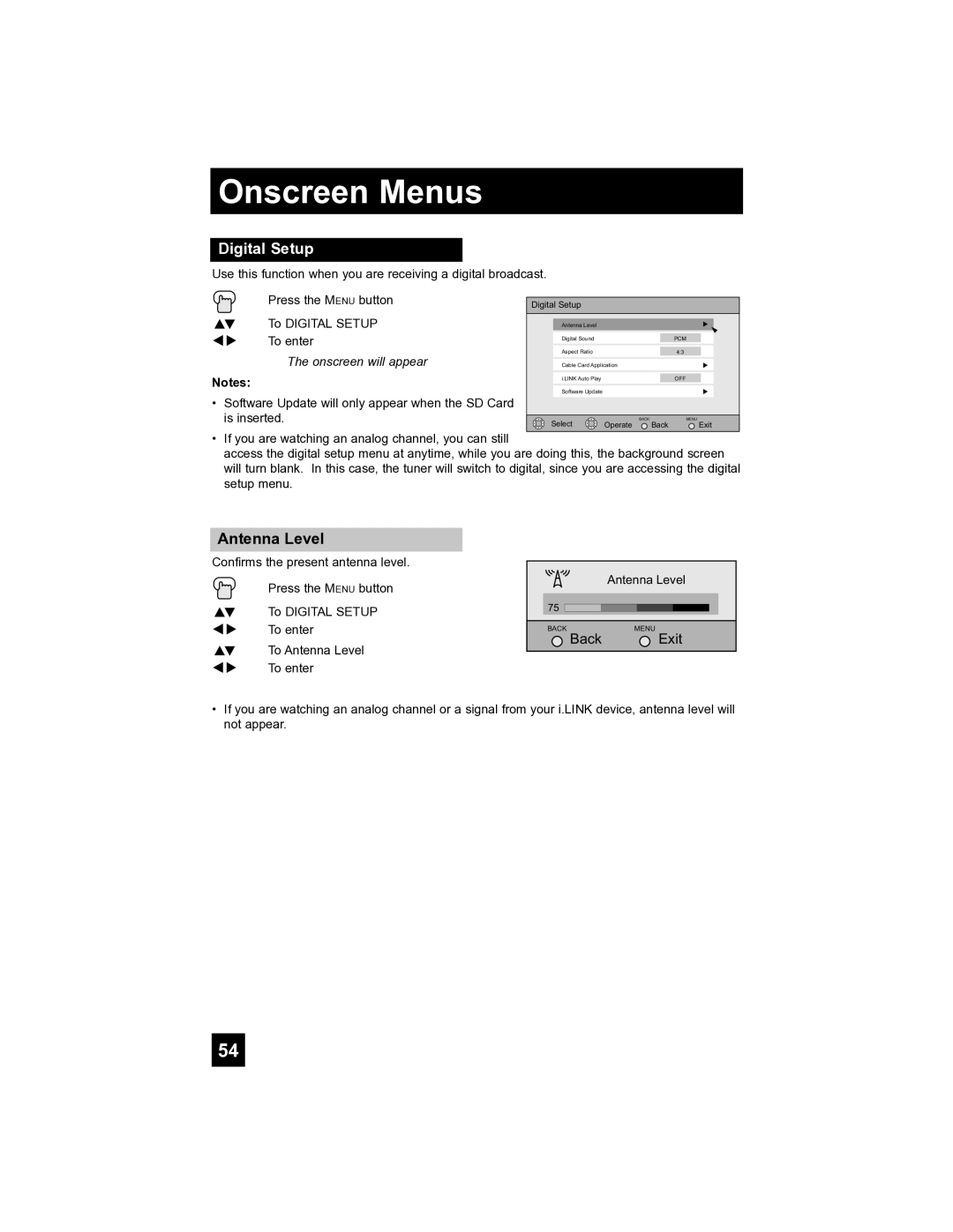 JVC LT-40FH97 manual Digital Setup, Antenna Level 