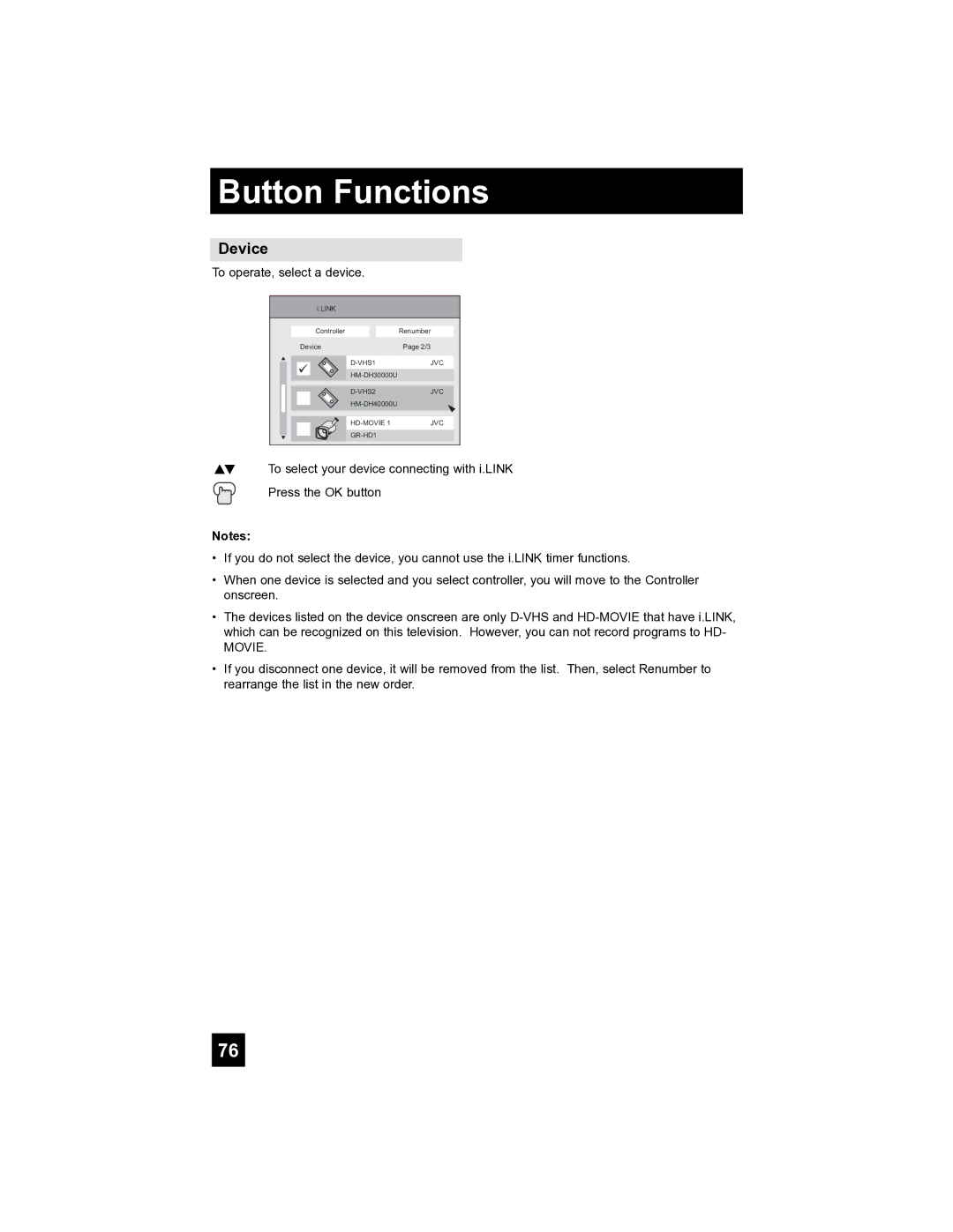 JVC LT-40FH97 manual Device, To operate, select a device 