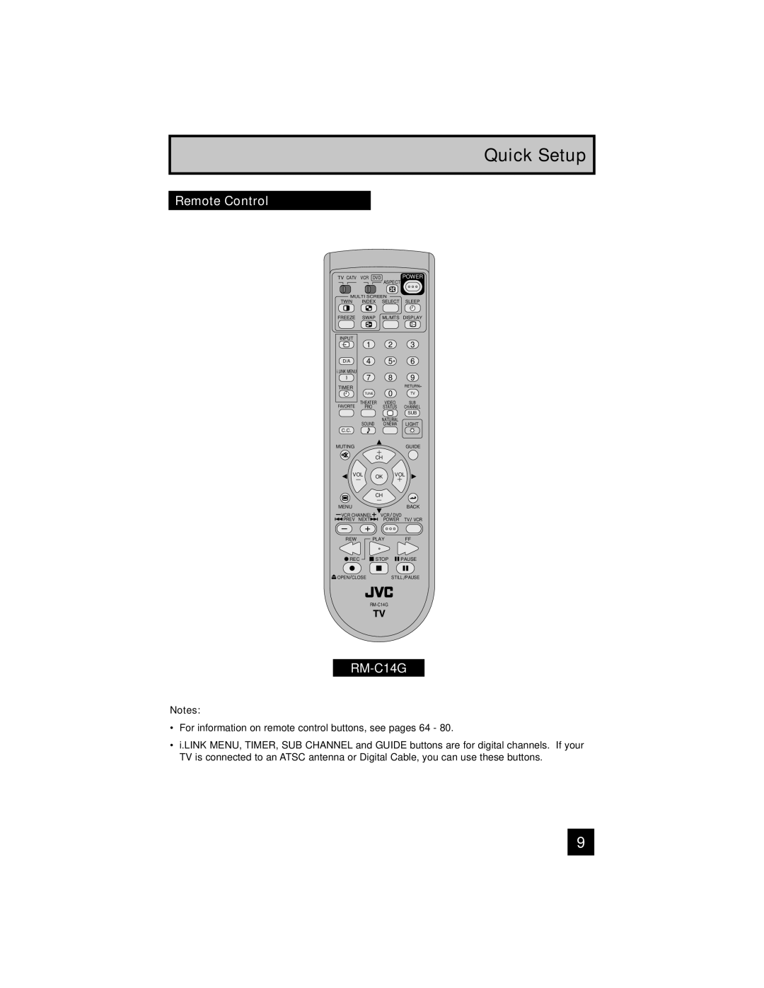 JVC LT-40FH97 manual Remote Control, Power 