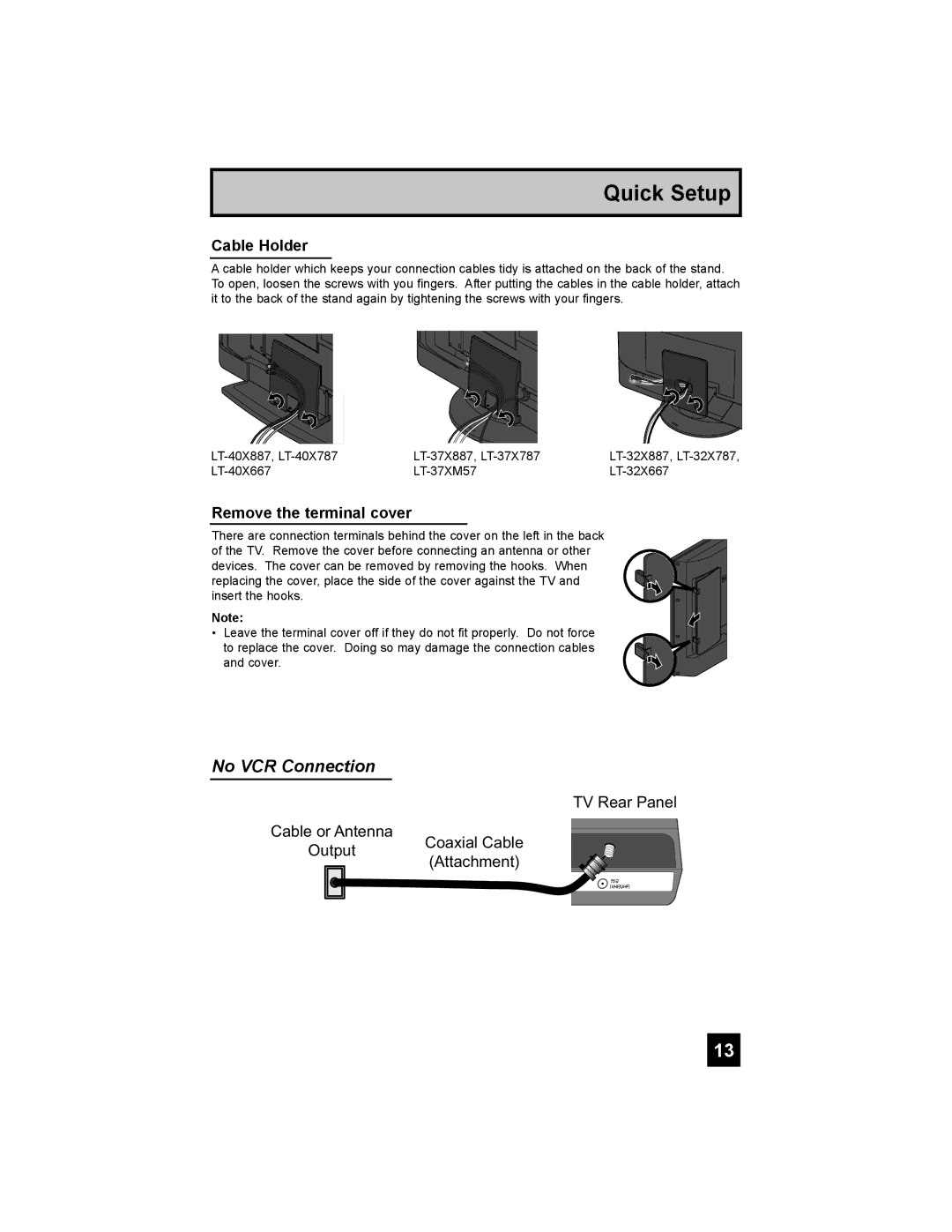 JVC LT-40X667 manual Cable Holder, Remove the terminal cover 