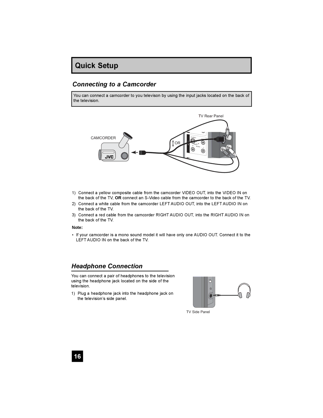 JVC LT-40X667 manual Connecting to a Camcorder, Headphone Connection 