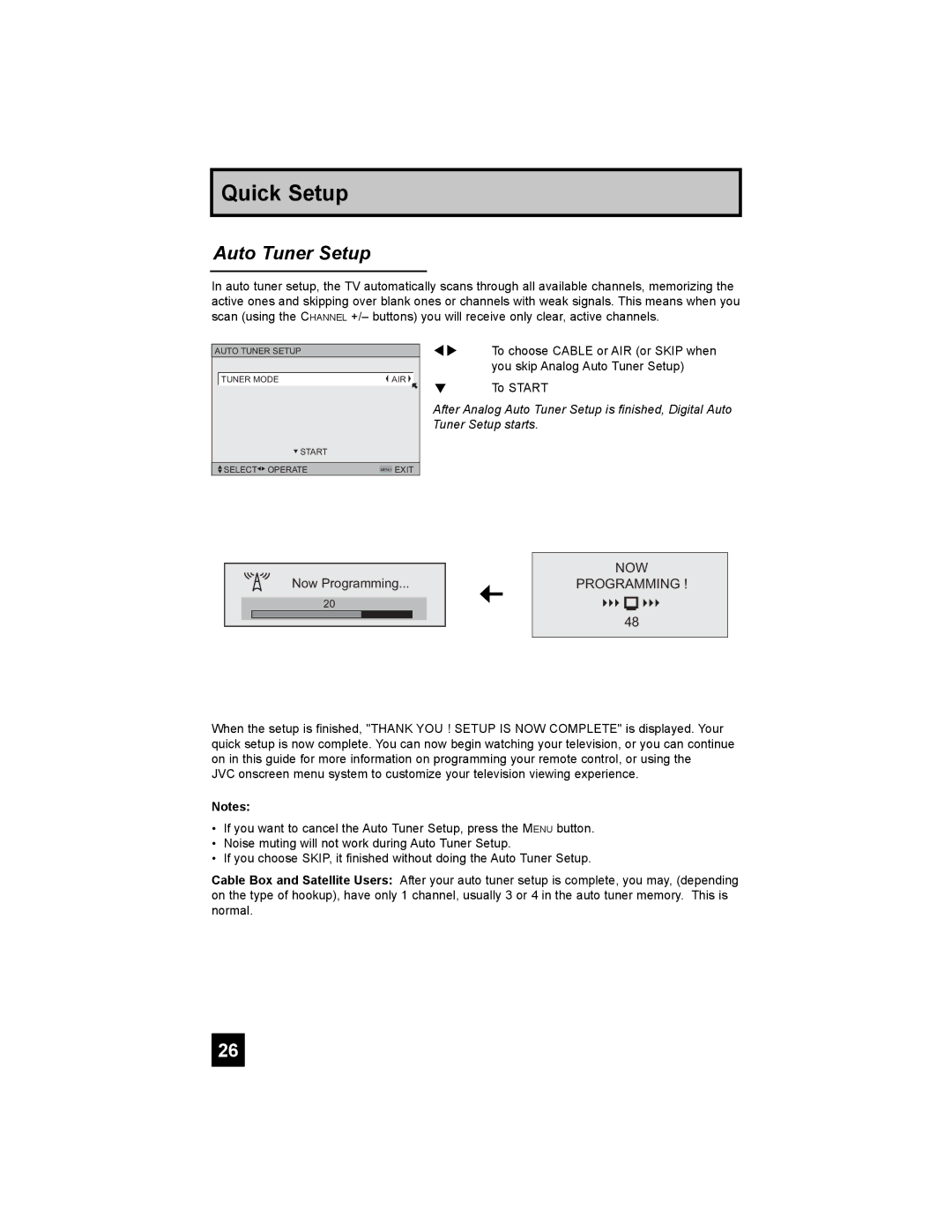 JVC LT-40X667 manual Auto Tuner Setup, NOW Programming 