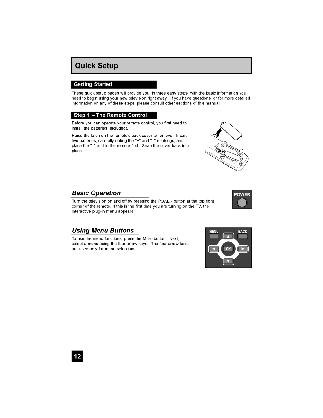 JVC LT-42E488, LT-37E478, LT-37E488, LT-32E488 manual Basic Operation, Using Menu Buttons, Getting Started 