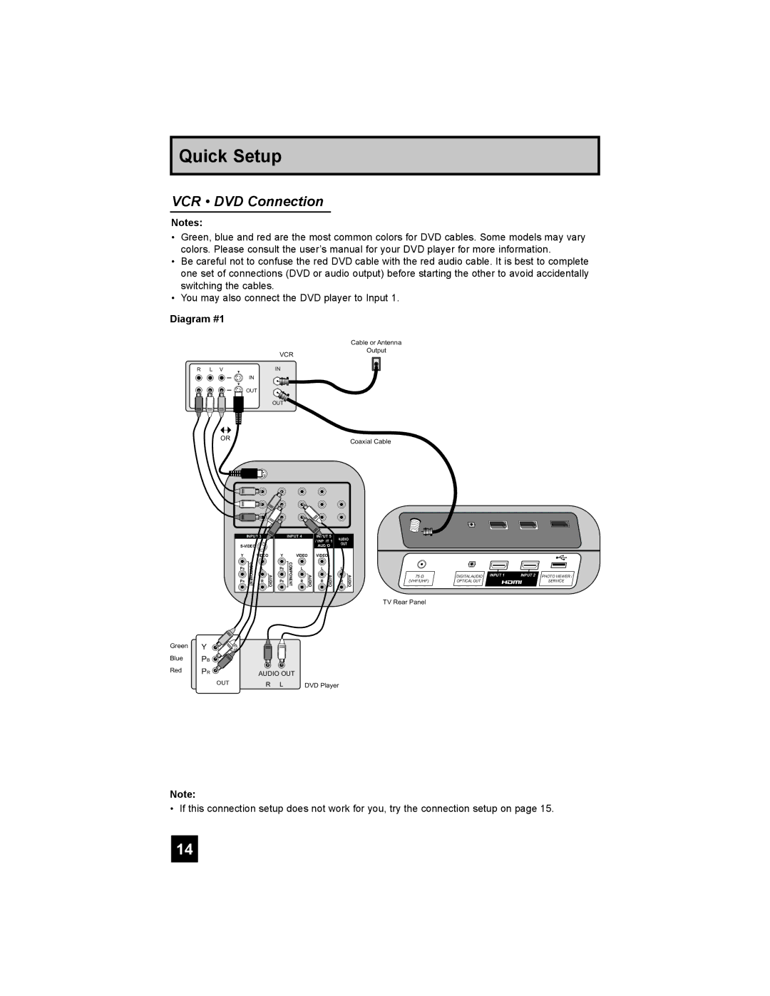 JVC LT-37E488, LT-42E488, LT-37E478, LT-32E488 manual VCR DVD Connection, Diagram #1 