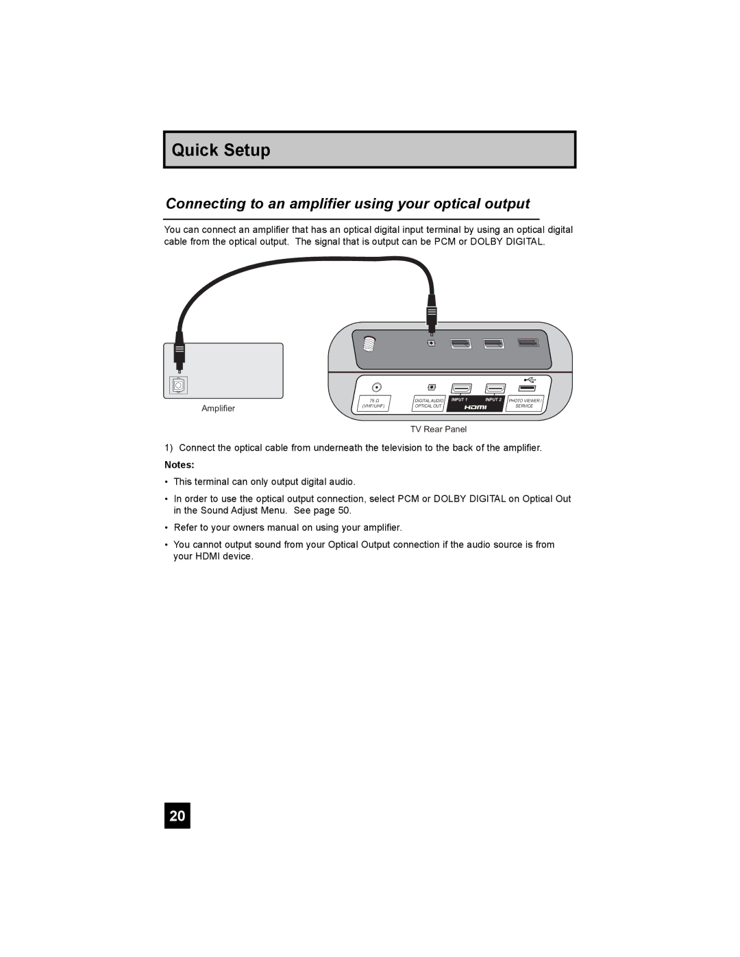 JVC LT-42E488, LT-37E478, LT-37E488, LT-32E488 manual Connecting to an amplifier using your optical output 