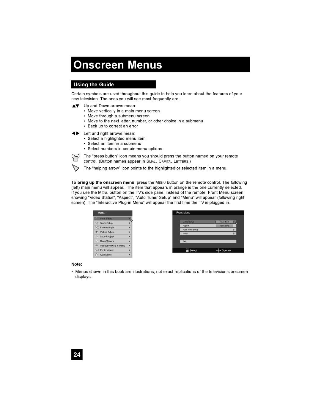 JVC LT-42E488, LT-37E478, LT-37E488, LT-32E488 manual Onscreen Menus, Using the Guide 