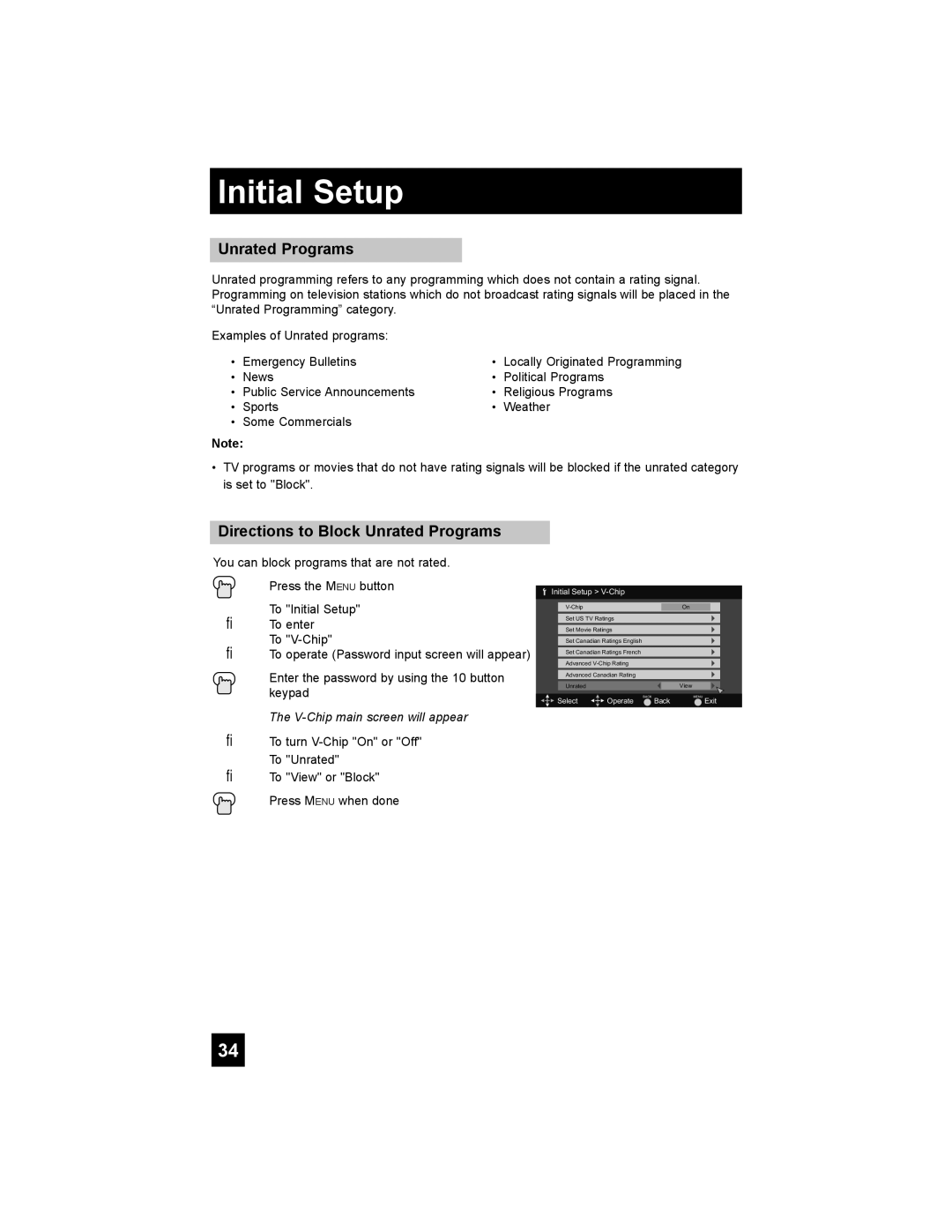 JVC LT-37E488, LT-42E488, LT-37E478, LT-32E488 manual Directions to Block Unrated Programs 