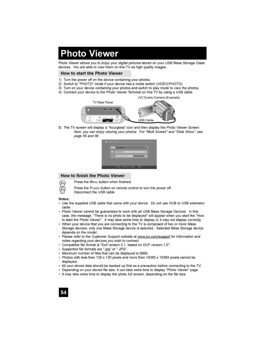 JVC LT-37E488, LT-42E488, LT-37E478, LT-32E488 manual How to start the Photo Viewer, How to finish the Photo Viewer 