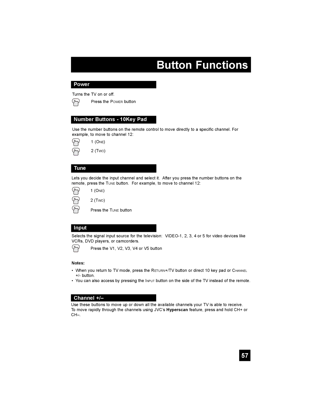 JVC LT-37E478, LT-42E488, LT-37E488, LT-32E488 manual Button Functions 