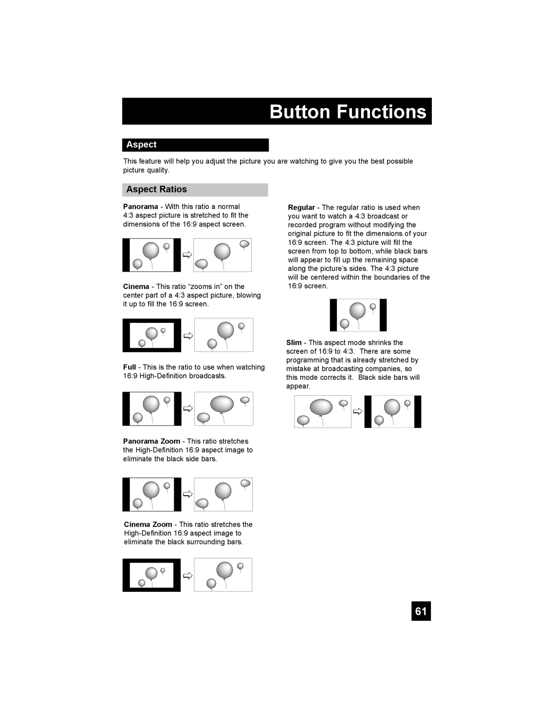 JVC LT-37E478, LT-42E488, LT-37E488, LT-32E488 manual Aspect Ratios 