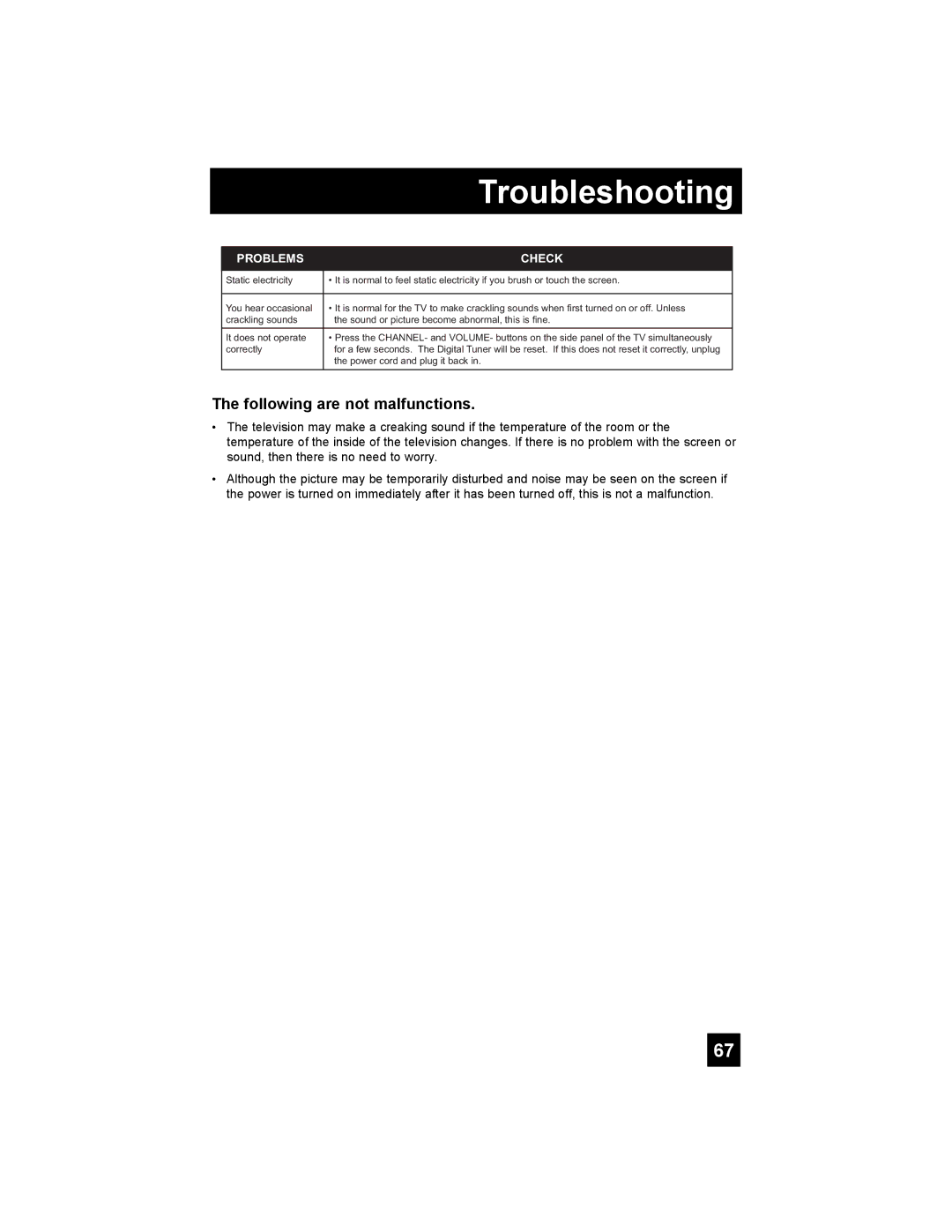 JVC LT-32E488, LT-42E488, LT-37E478, LT-37E488 manual Following are not malfunctions, Problems Check 