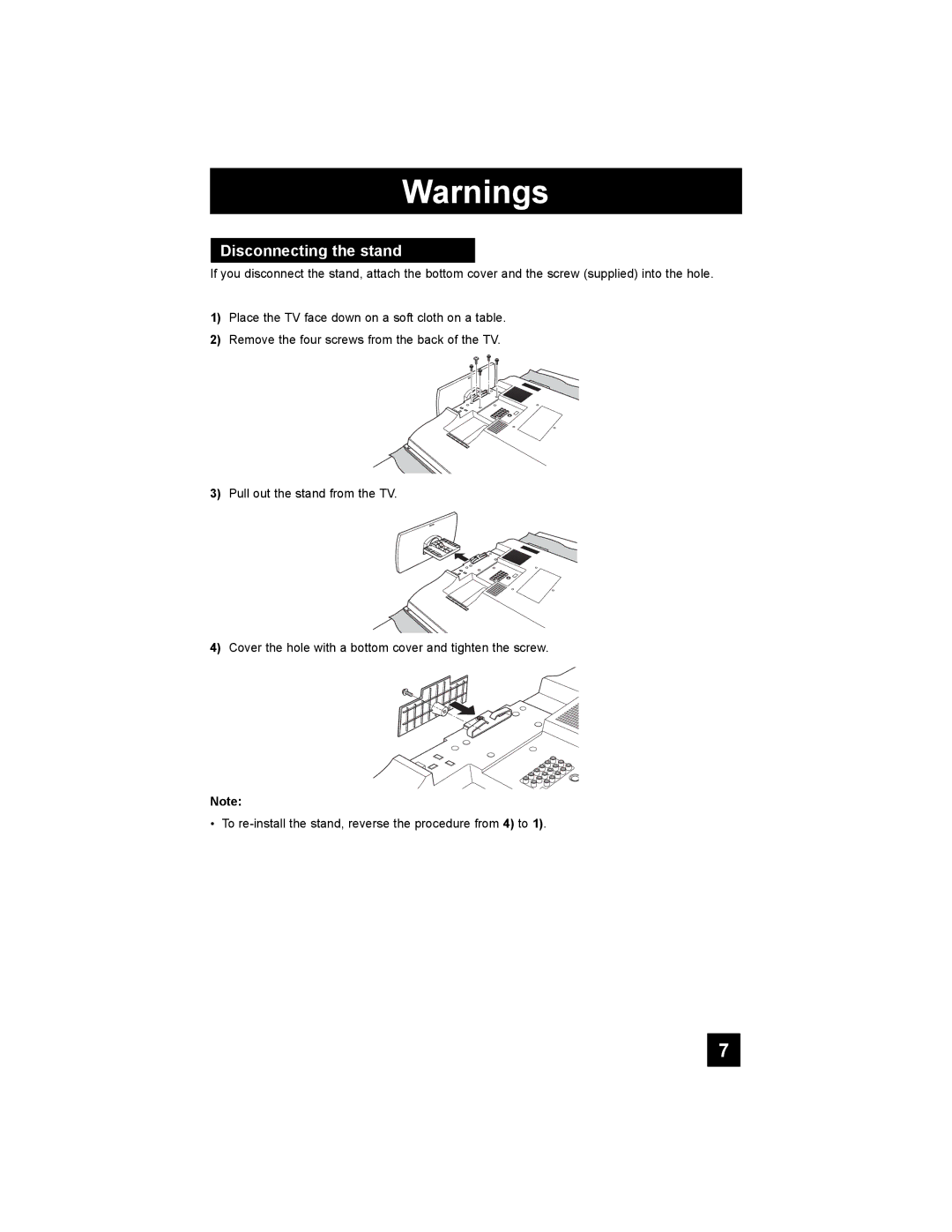 JVC LT-32E488, LT-42E488, LT-37E478, LT-37E488 manual Disconnecting the stand 