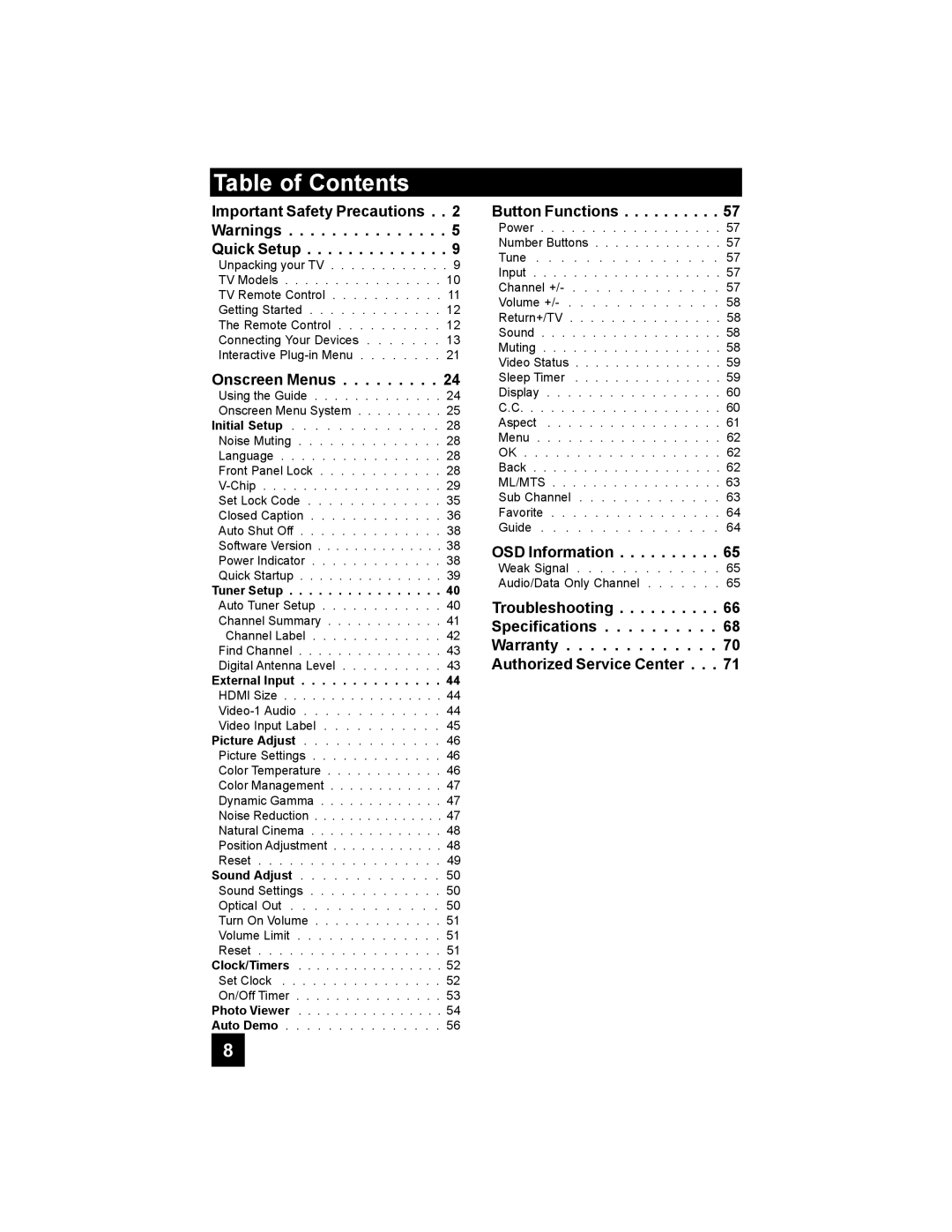 JVC LT-42E488, LT-37E478, LT-37E488, LT-32E488 manual Table of Contents 