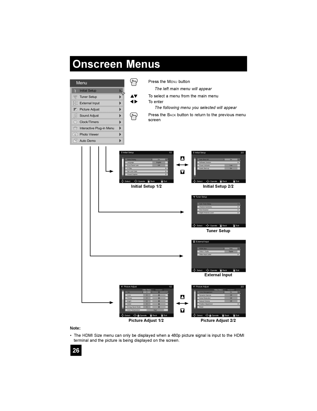 JVC LT-32EX38, LT-42EX38, LT-37EX38 manual Left main menu will appear, Following menu you selected will appear 