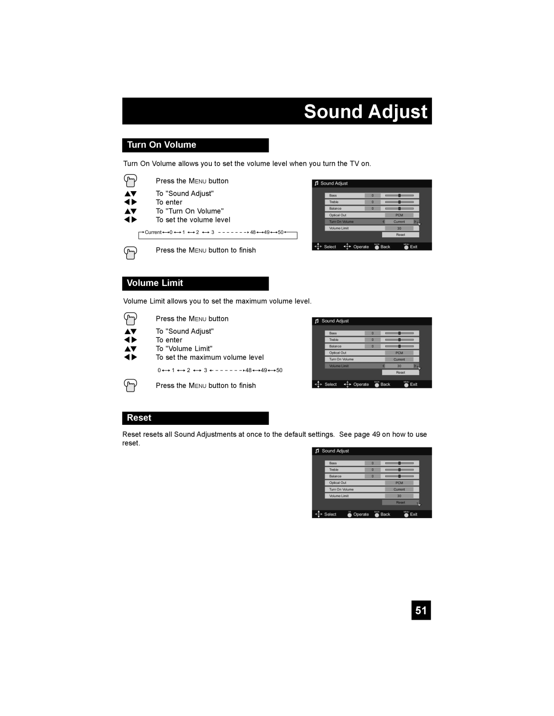 JVC LT-42EX38, LT-37EX38, LT-32EX38 manual Turn On Volume, Volume Limit 