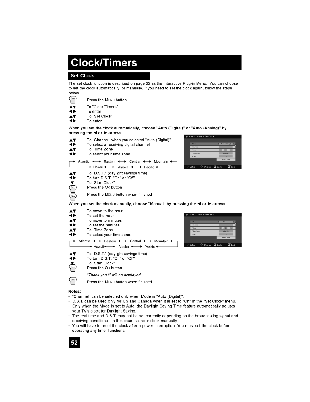 JVC LT-37EX38, LT-42EX38, LT-32EX38 manual Clock/Timers, Set Clock 