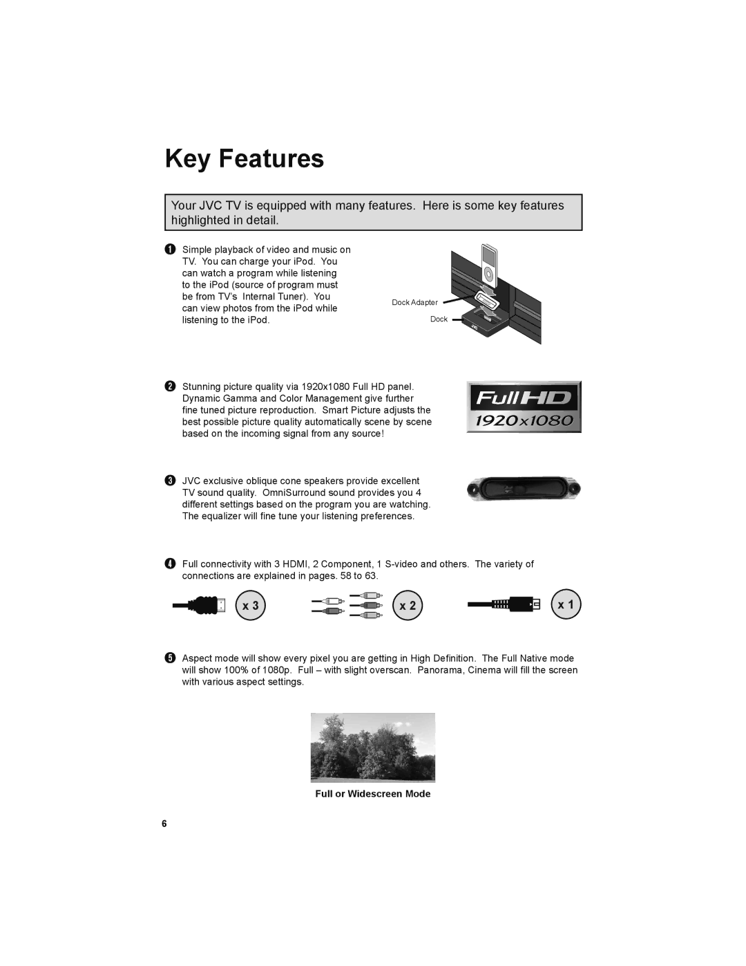 JVC LT-42PM30 manual Key Features, Full or Widescreen Mode 