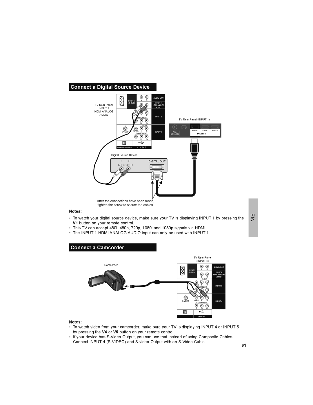 JVC LT-42PM30 manual Connect a Digital Source Device, Connect a Camcorder 