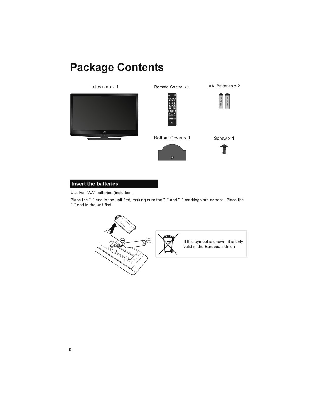 JVC LT-42PM30 manual Package Contents 