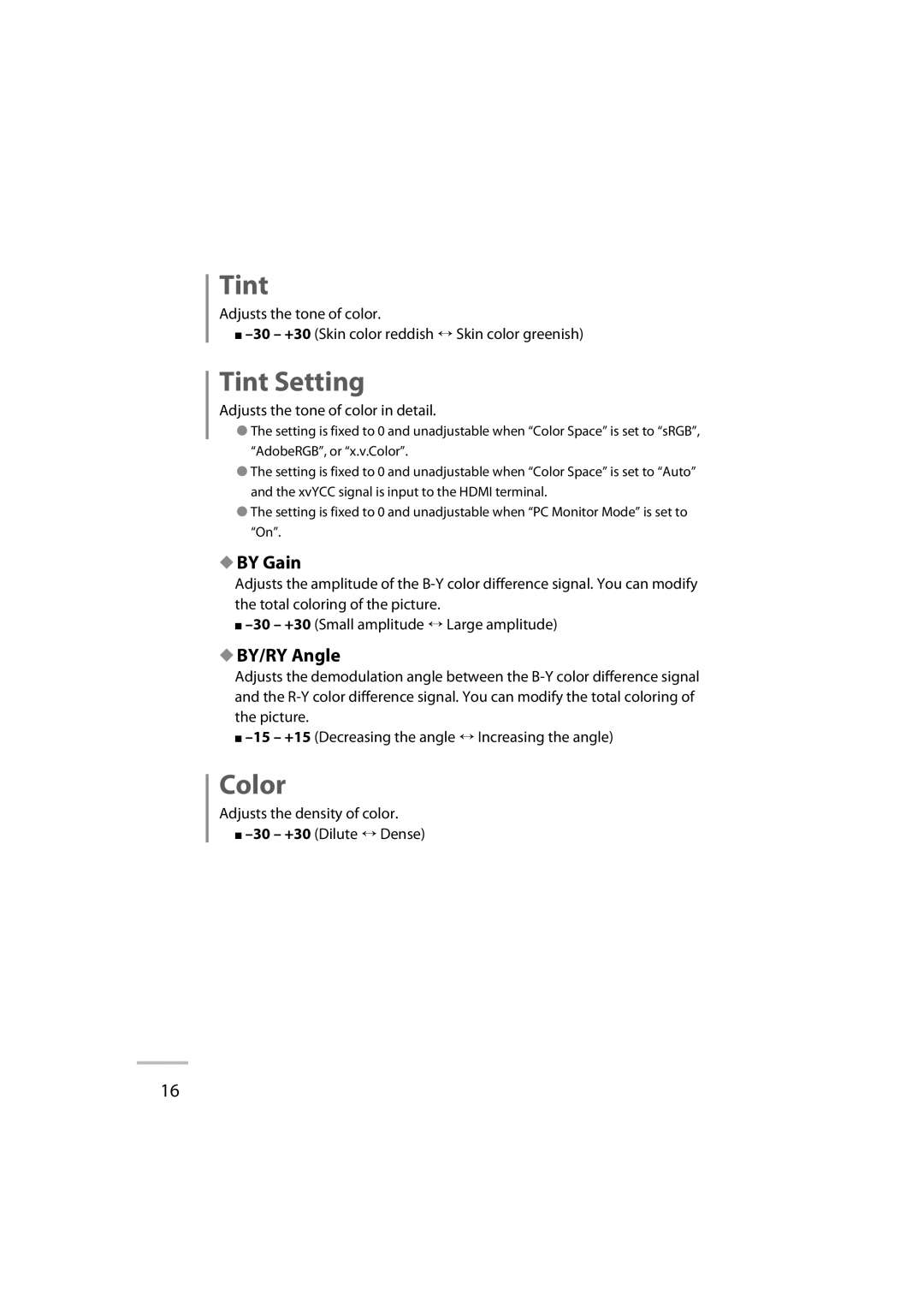 JVC LT-42WX70 manual Tint Setting, Color, Adjusts the tone of color in detail 