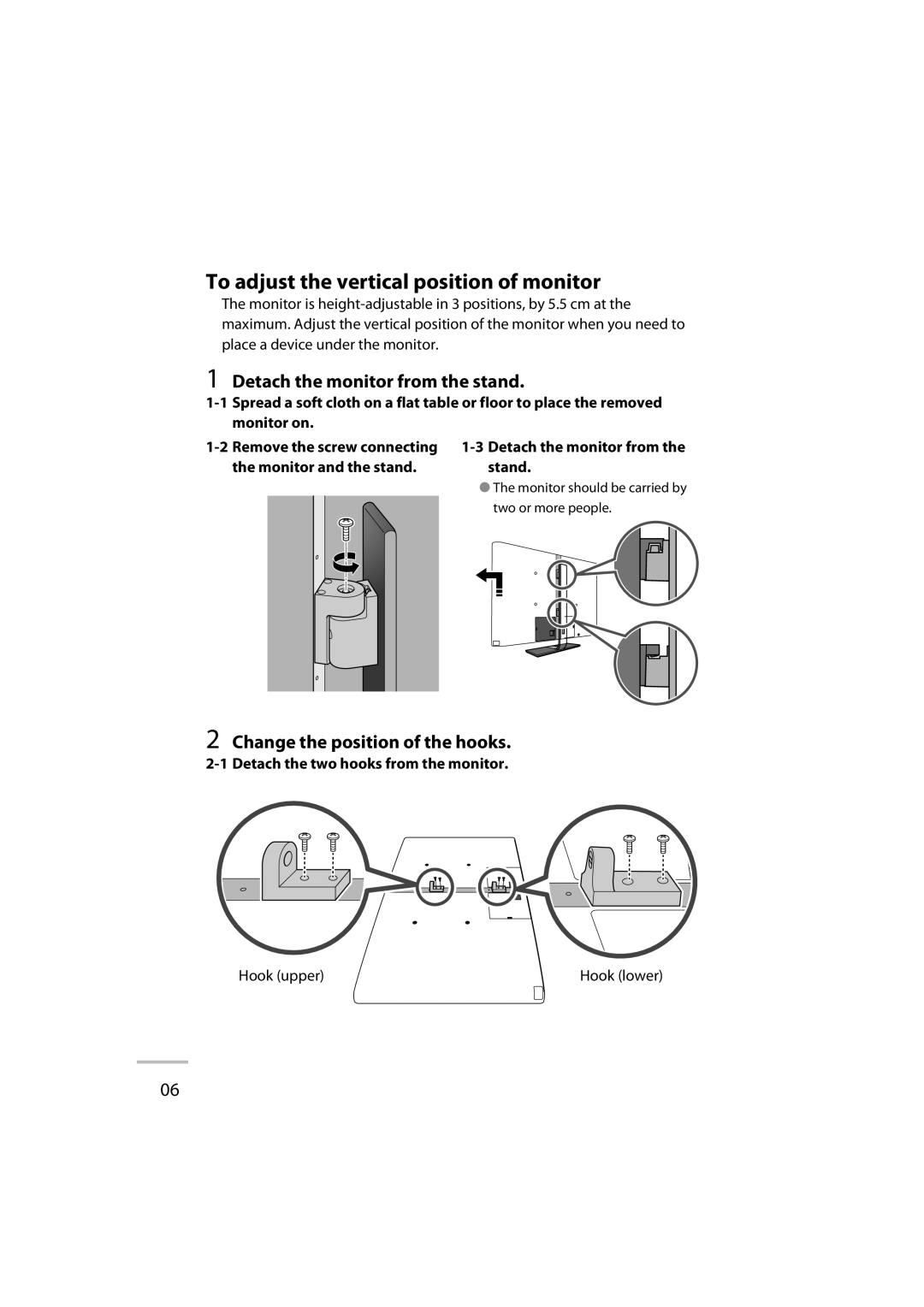 JVC LT-42WX70 manual To adjust the vertical position of monitor, Detach the monitor from the stand 