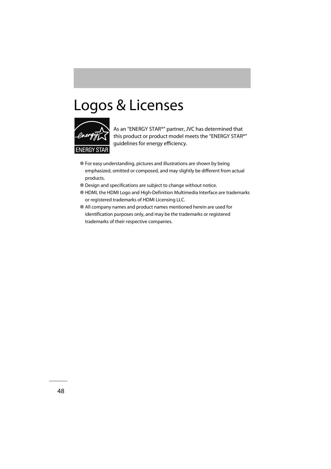 JVC LT-42WX70 manual Logos & Licenses 