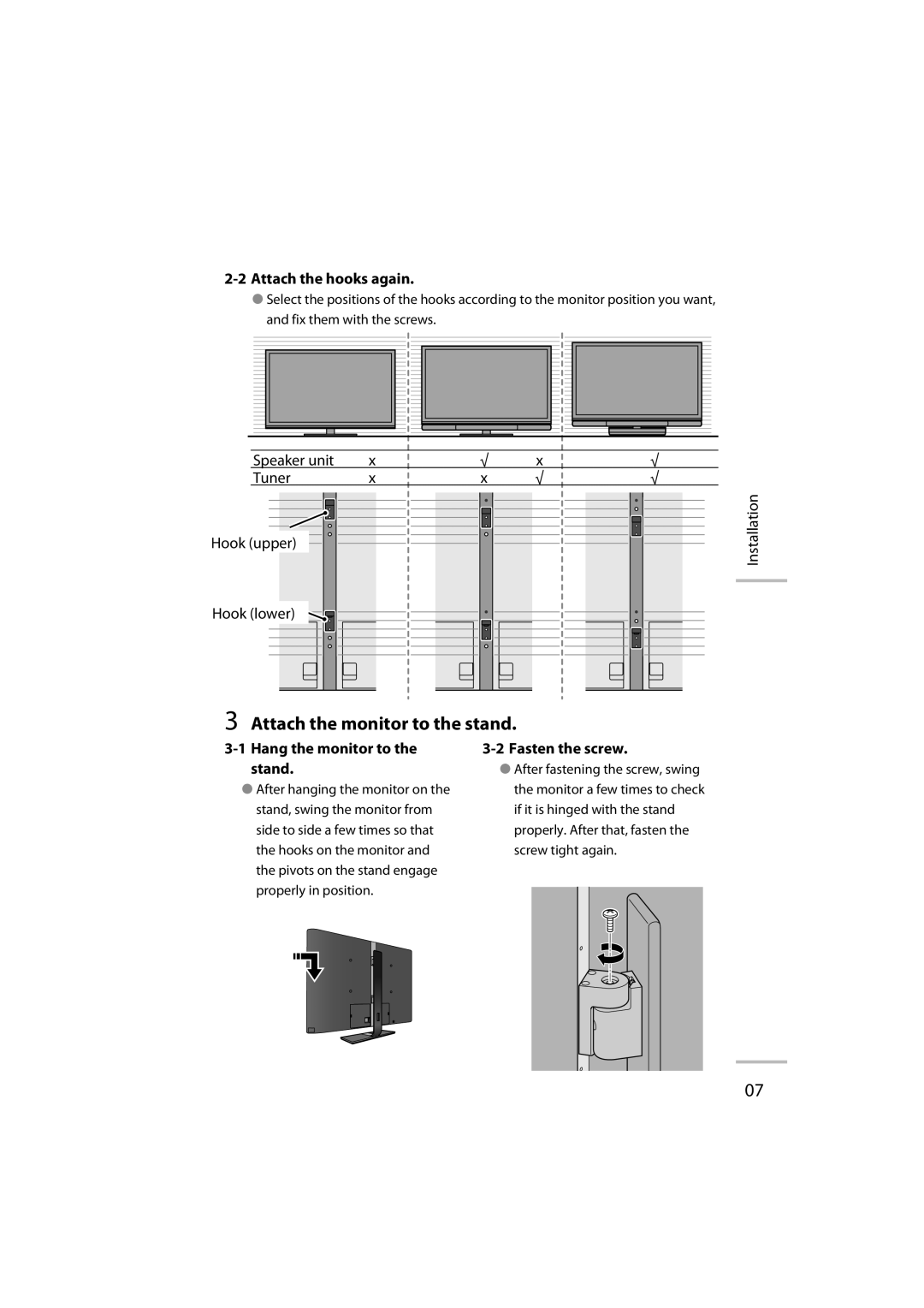 JVC LT-42WX70 manual Attach the monitor to the stand 