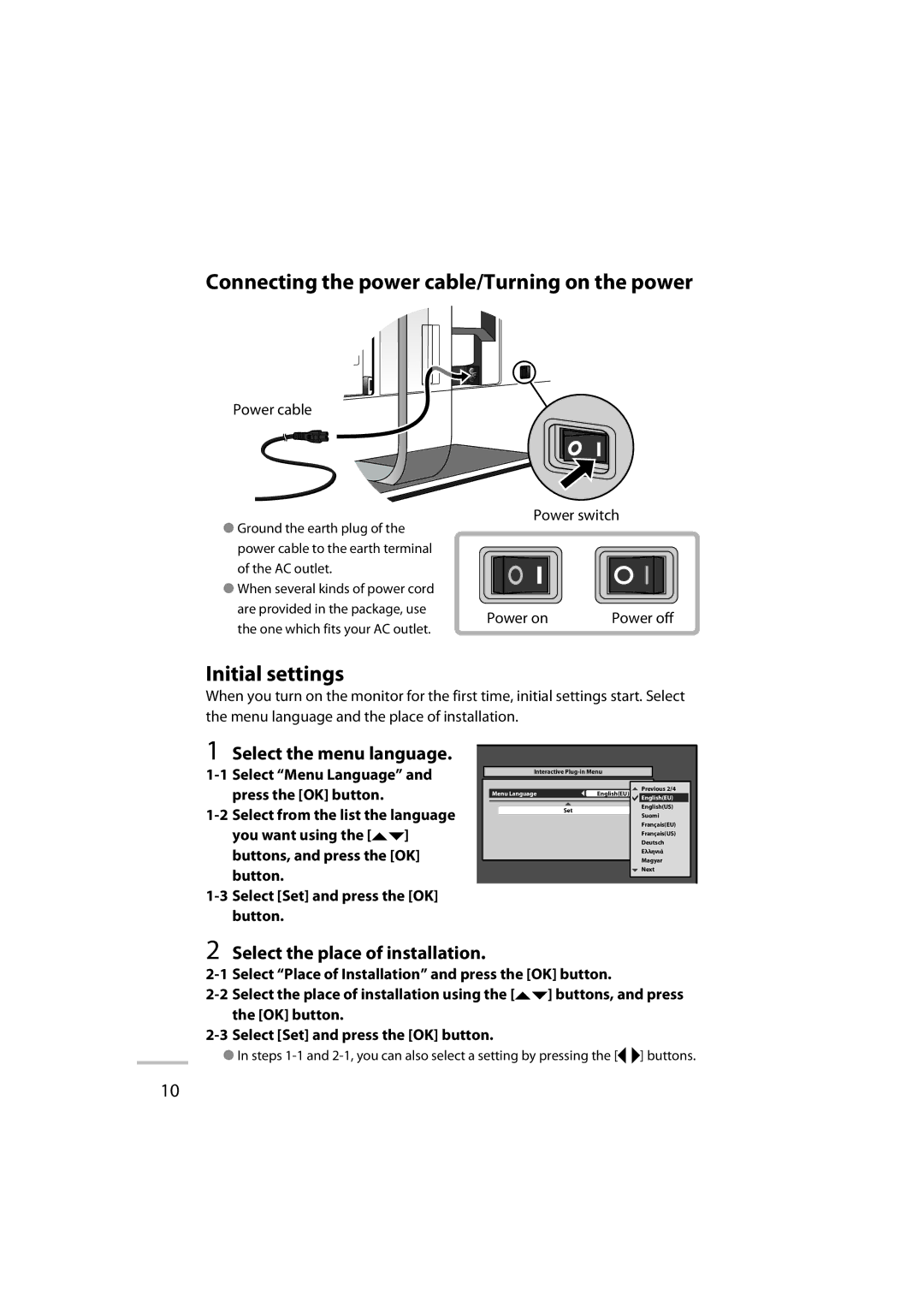 JVC LT-42WX70 manual Connecting the power cable/Turning on the power 