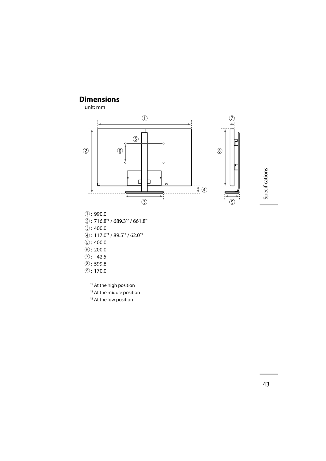 JVC LT-42WX70 manual Dimensions 