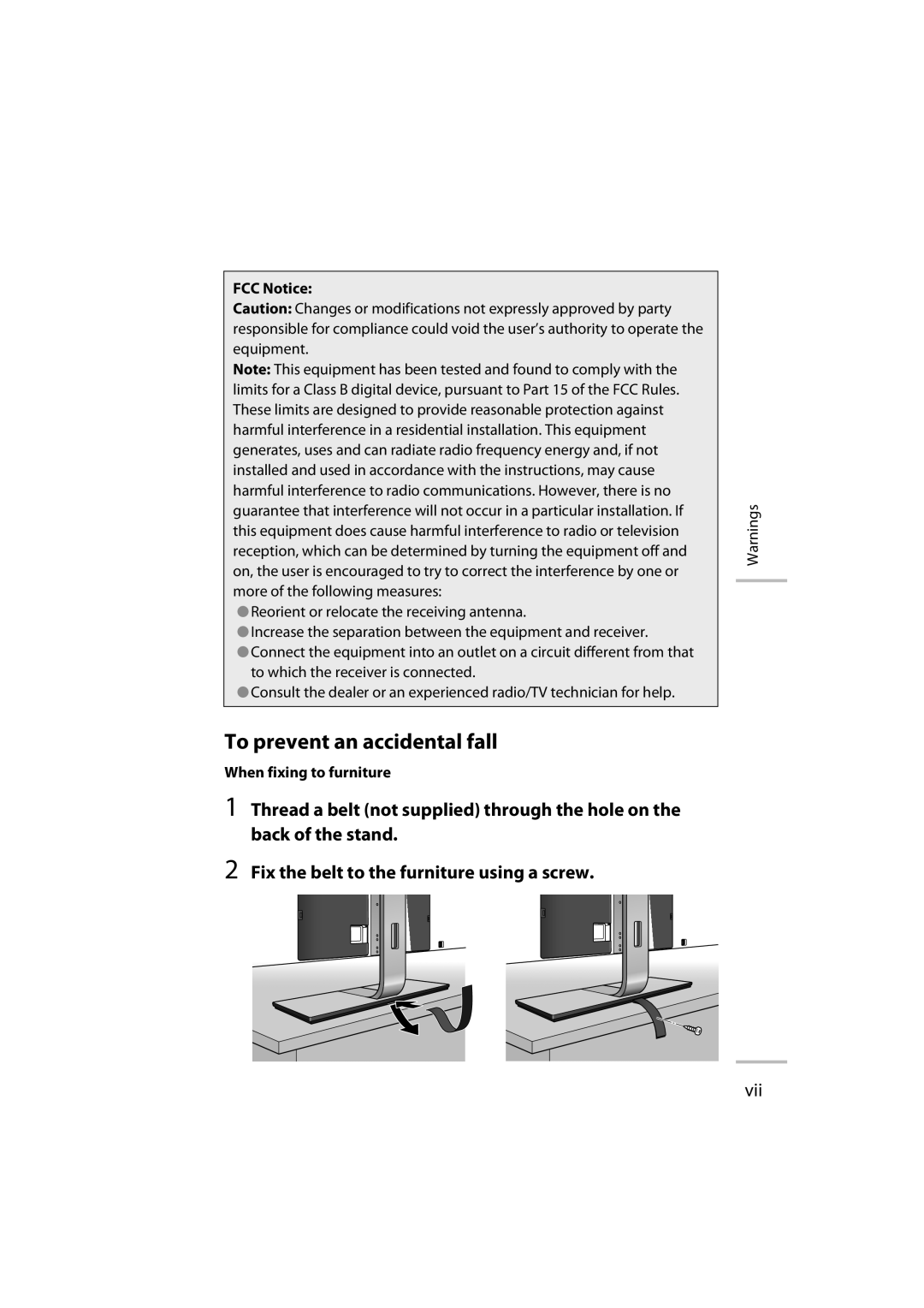 JVC LT-42WX70 manual To prevent an accidental fall, FCC Notice 