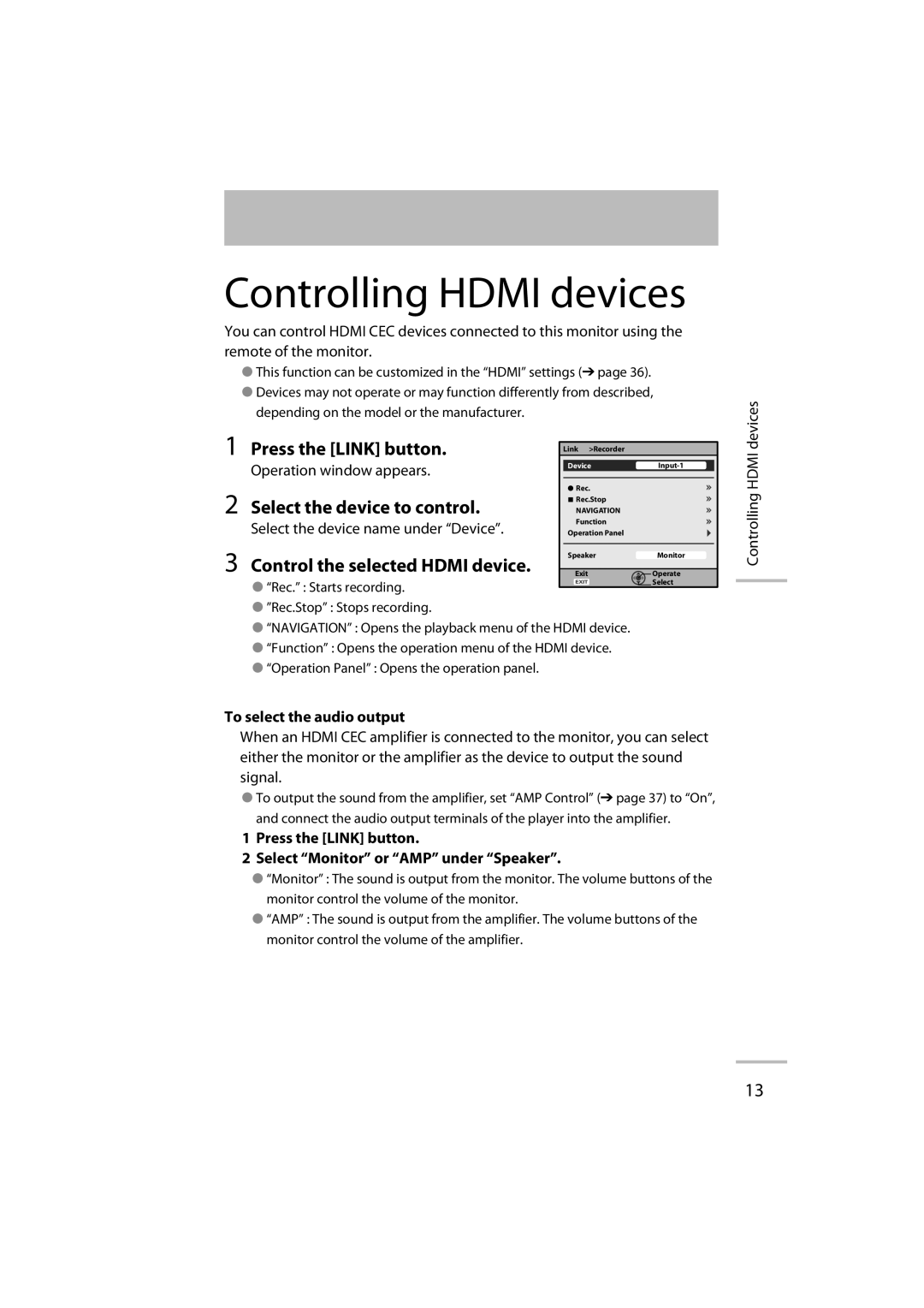 JVC LT-42WX70 manual Controlling Hdmi devices 