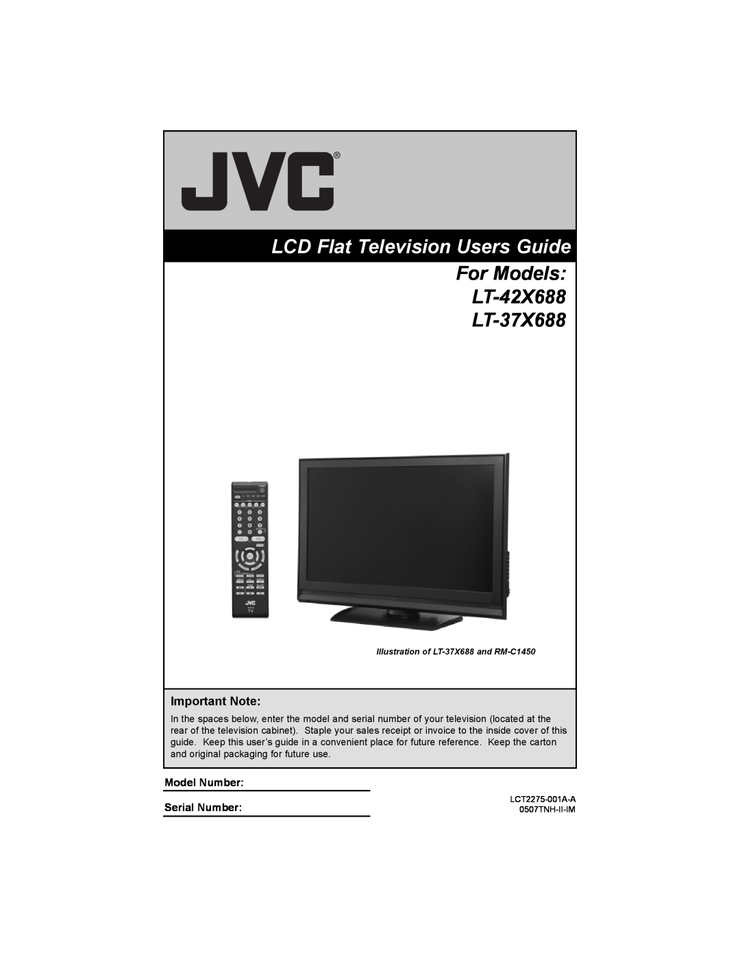 JVC LT-37X688, LT-42X688 manual Important Note, Model Number Serial Number, LCD Flat Television Users Guide 