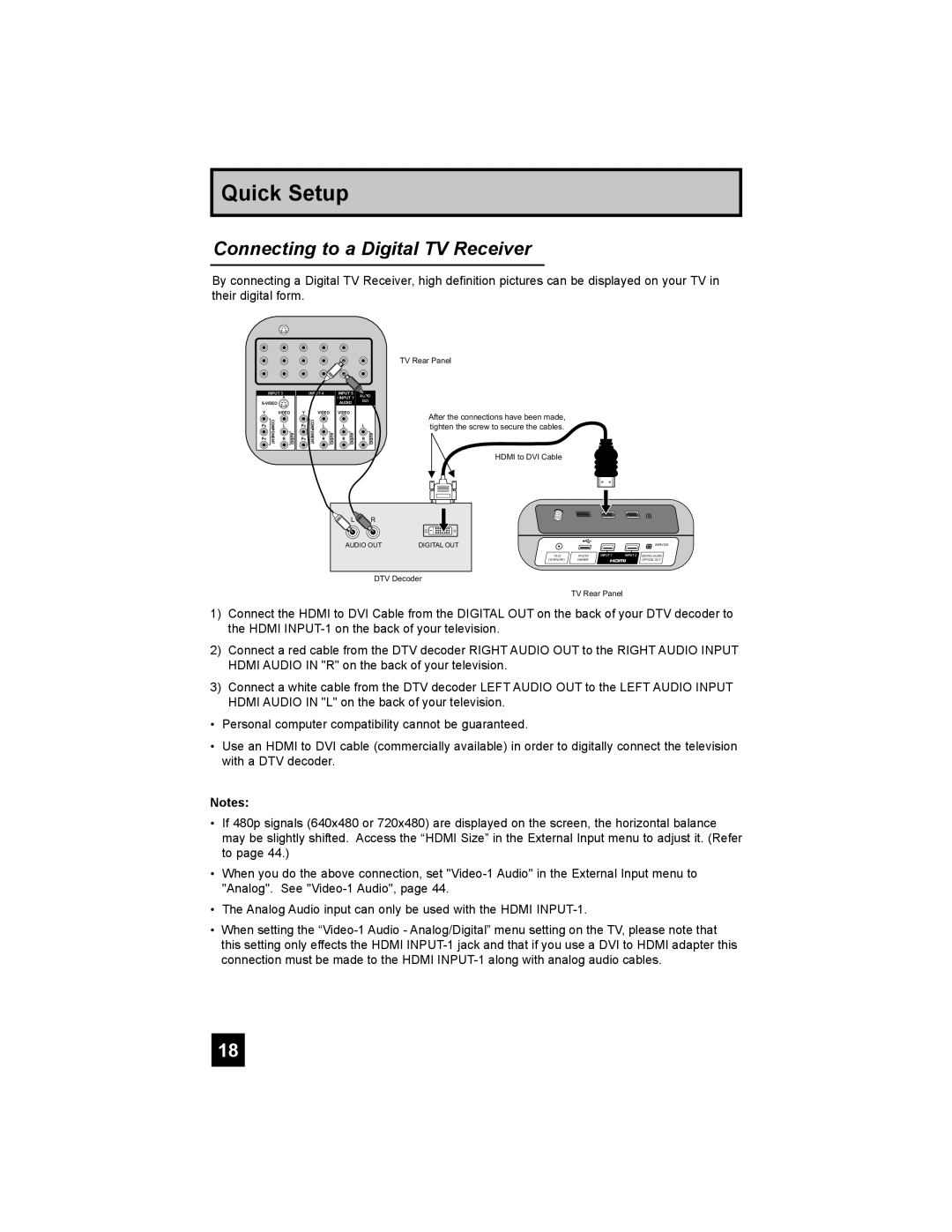 JVC LT-42X688, LT-37X688 manual Connecting to a Digital TV Receiver, Quick Setup 