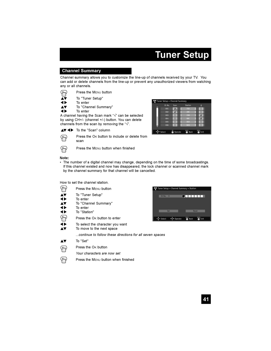 JVC LT-37X688, LT-42X688 manual Channel Summary, Tuner Setup, continue to follow these directions for all seven spaces 