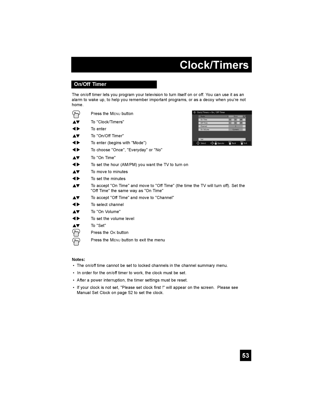 JVC LT-37X688, LT-42X688 manual On/Off Timer, Clock/Timers, Once, Current 