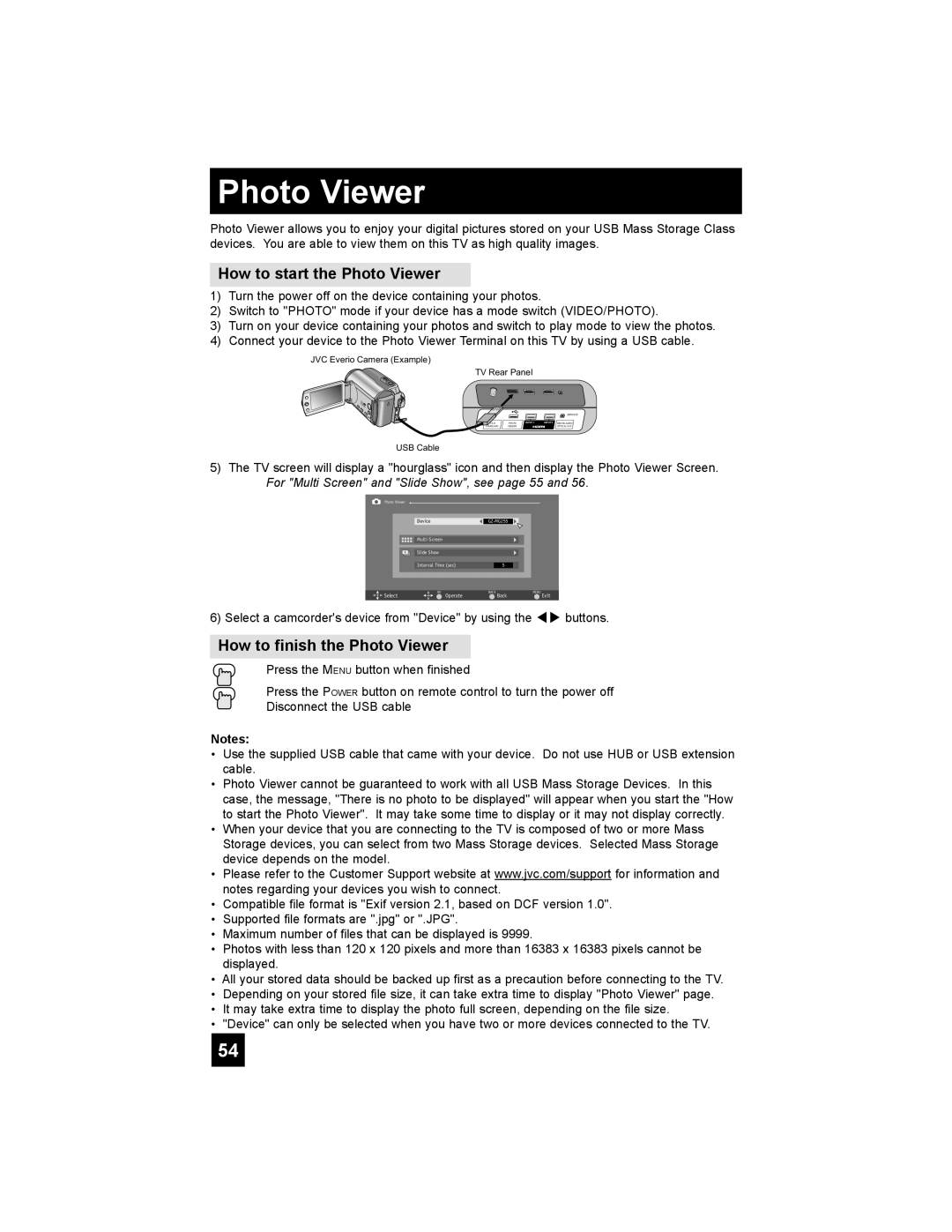 JVC LT-42X688, LT-37X688 manual How to start the Photo Viewer, How to finish the Photo Viewer 