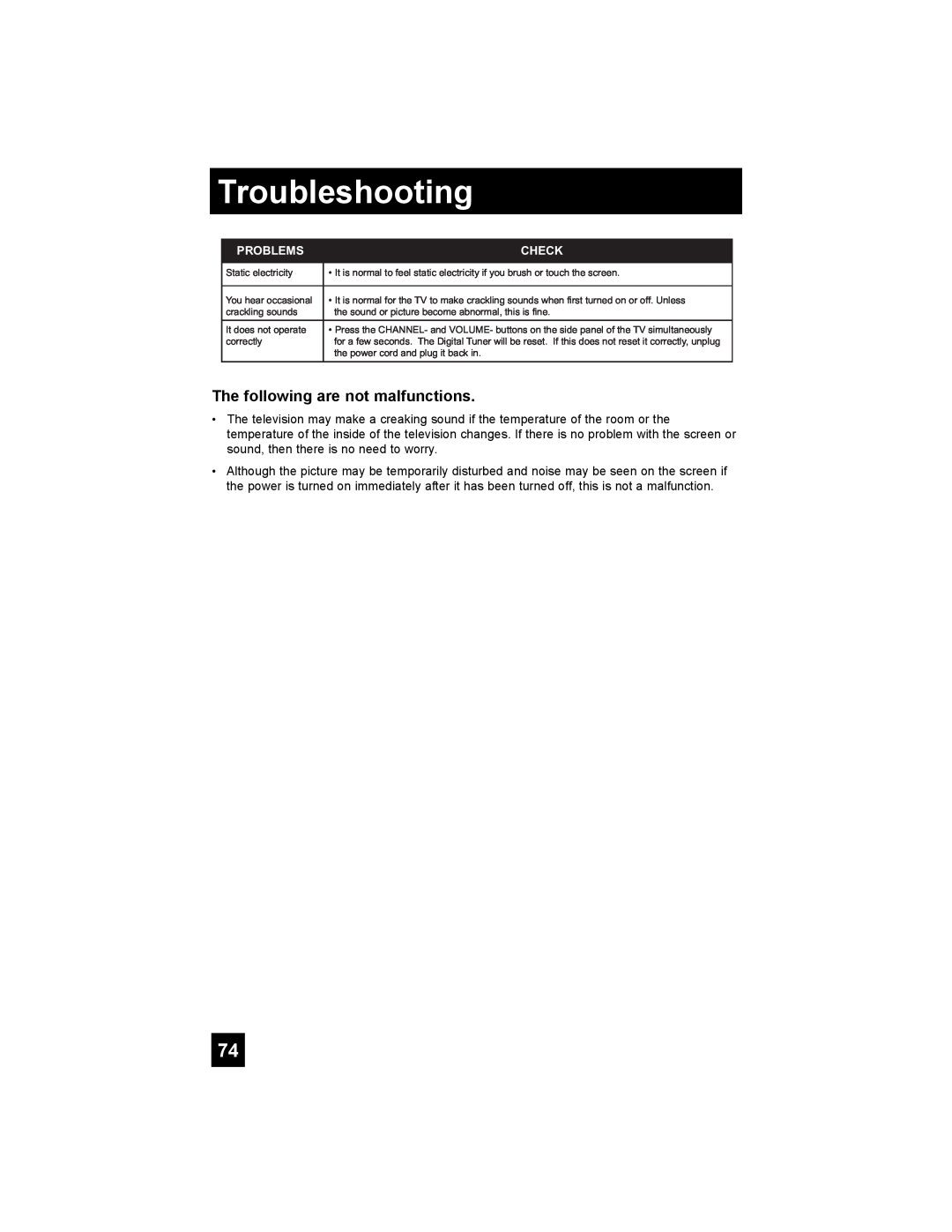 JVC LT-42X688, LT-37X688 manual The following are not malfunctions, Troubleshooting, Problems, Check 