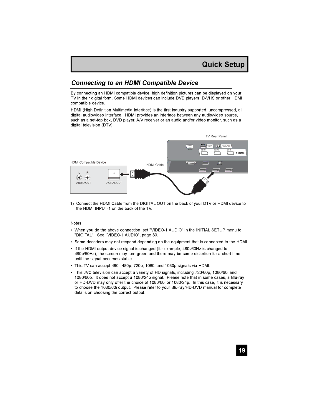 JVC LT-37X898, LT-42X898 manual Connecting to an Hdmi Compatible Device 