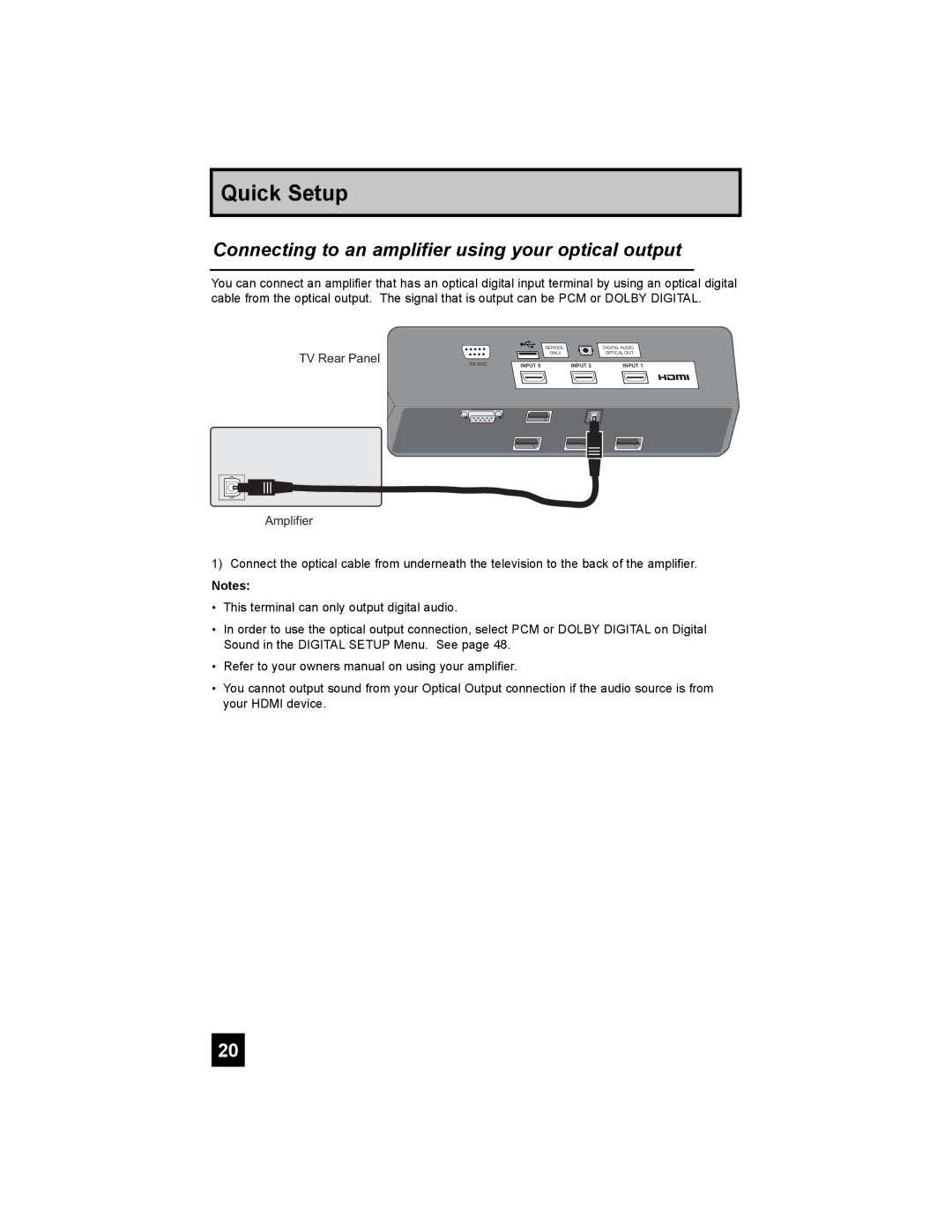 JVC LT-42X898, LT-37X898 manual Connecting to an amplifier using your optical output 