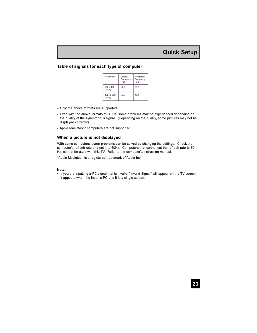 JVC LT-37X898, LT-42X898 manual Table of signals for each type of computer, When a picture is not displayed 