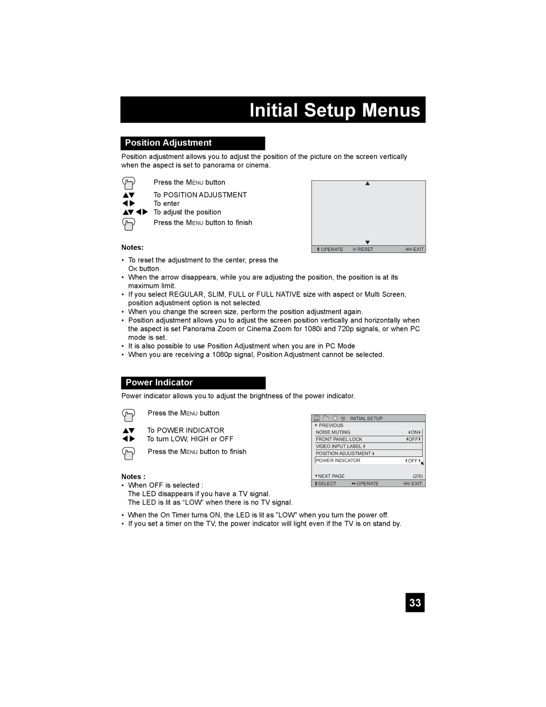 JVC LT-37X898, LT-42X898 manual Position Adjustment, Power Indicator 