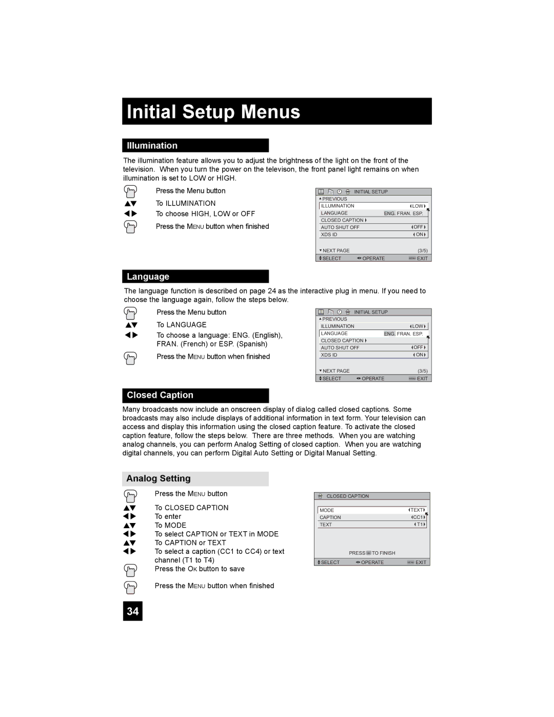 JVC LT-42X898, LT-37X898 manual Illumination, Language, Closed Caption, Analog Setting 