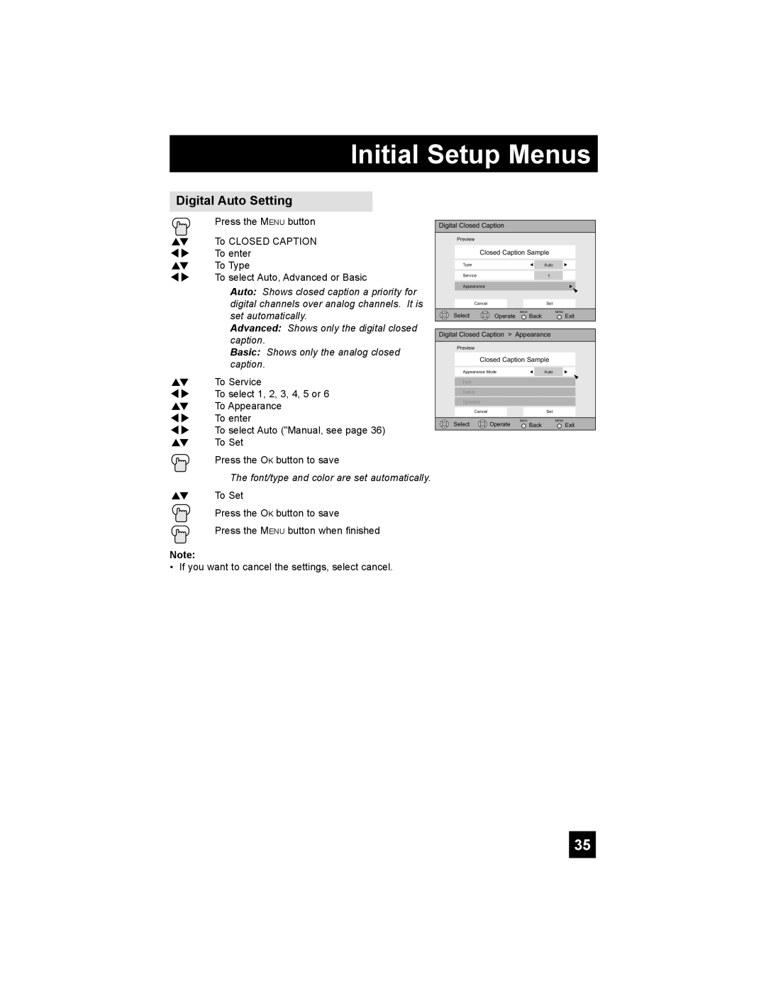 JVC LT-37X898, LT-42X898 manual Digital Auto Setting, Press the Menu button when finished 