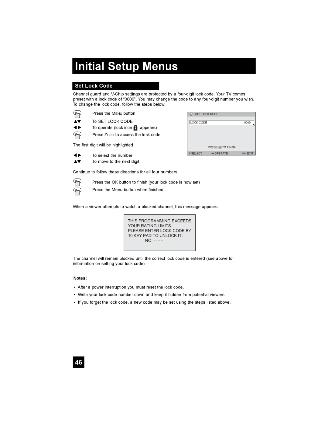 JVC LT-42X898, LT-37X898 manual Set Lock Code 