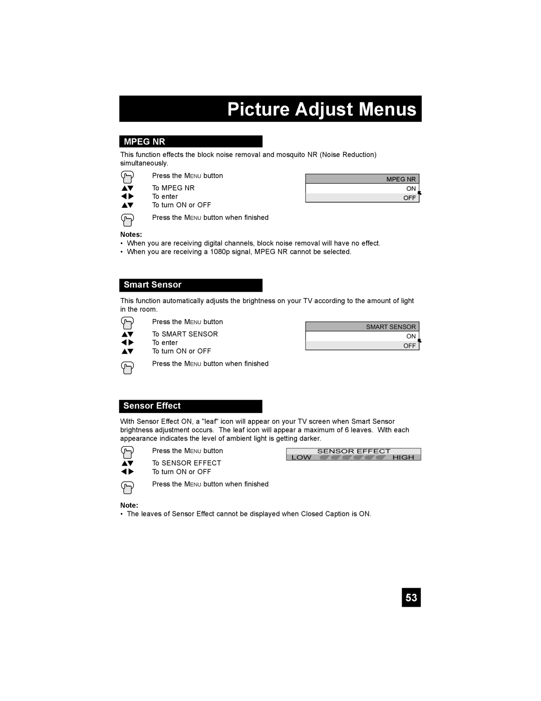 JVC LT-37X898, LT-42X898 manual Smart Sensor, Sensor Effect 