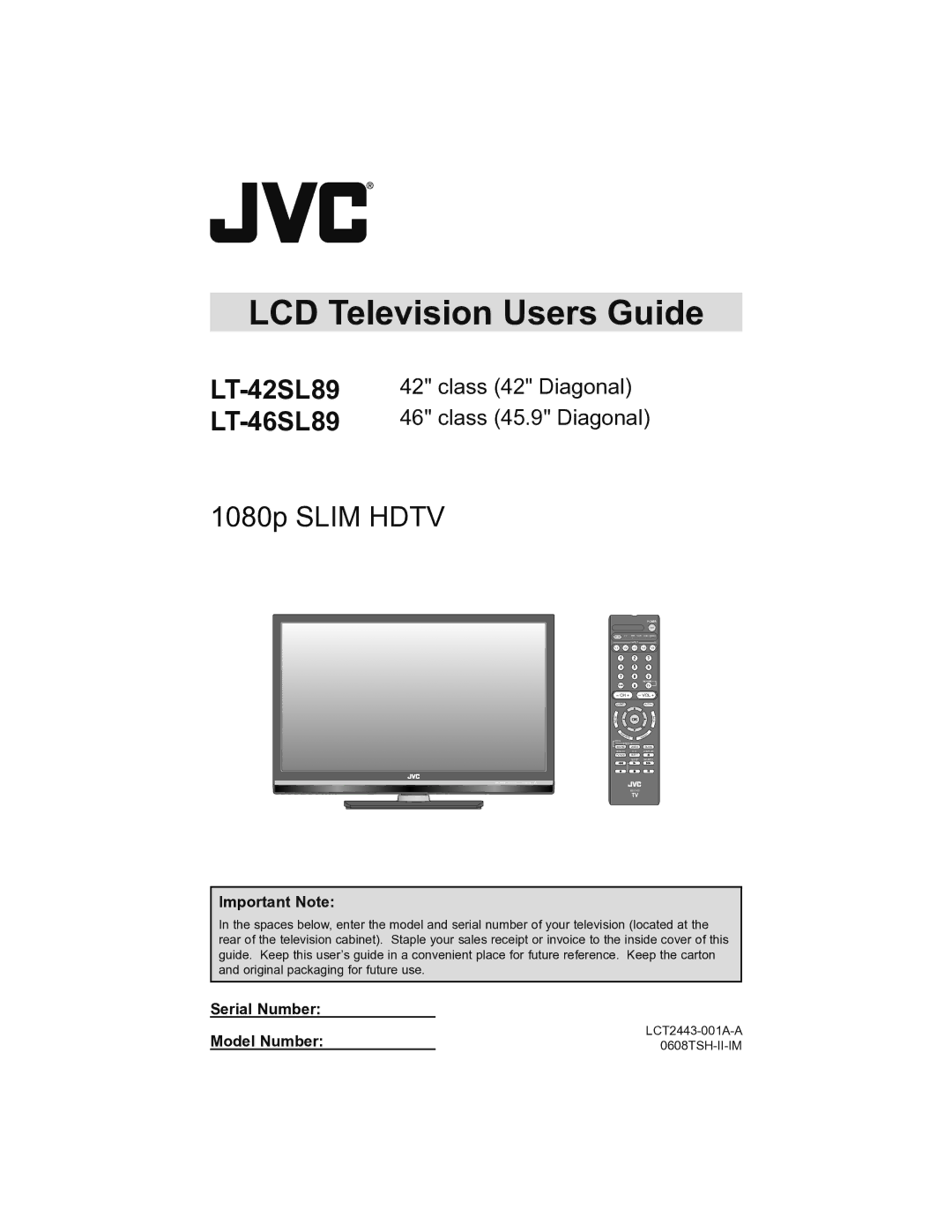 JVC LT-42SL89, LT-46SL89 manual Important Note, Serial Number Model Number 